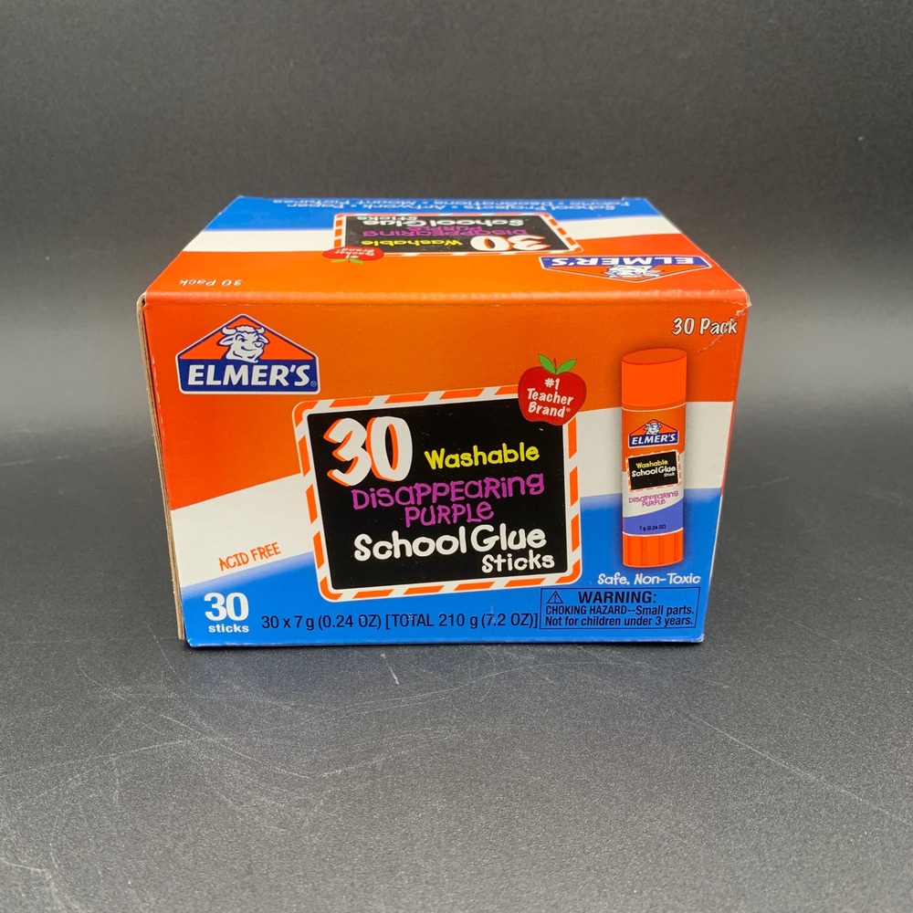 Elmer's 30 Pack Washable Disappearing Purple School Glue Sticks 7g 0.24oz